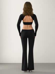 SHEIN ICON 3-Piece Set: Halterneck Bralette Top, Long Sleeve Shirt, And Low Waist Pants