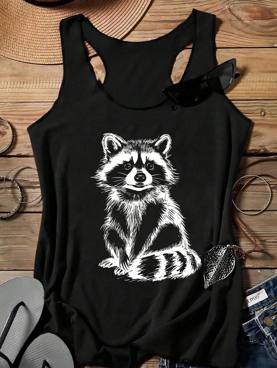 SHEIN LUNE Animal Print Tank Top Back To School - Black - View 1
