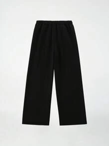 SHEIN 青少年男孩宽腿时尚图案运动裤 - 黑色 - 查看 2