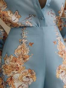 Anewsta 女士春节风格印花阔腿短裤 - 藍色 - 查看 2