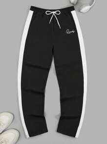 EURMUSE Men Cottonline White Striped Letter Printed Regular Sweatpants - Black - View 3