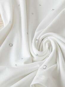 Franclia 女士休闲百搭 V 领水钻装饰白色短袖 T 恤，春夏 - 白色 - 查看 3