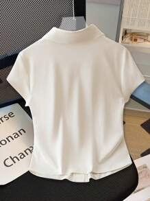 Everyssa Women's Casual Versatile Solid Color Short Sleeve T-Shirt - White - View 2