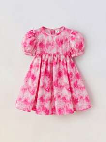 Maija Kids Maija Kids Young Girl Spring Summer Valentine's Day Elegant Tie Dye Rose Swing Dress, Relaxed Fit, Wide Skirt, Casual, School, Fashionable, Comfortable - Pink - View 1