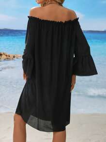 Swim Lushoire Lightweight Mesh Off Shoulder Cover-Up Dress For Beach, Hot Selling In Spring & Summer - Black - View 2
