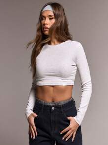 MUSERA Cropped Long Sleeve Top Casual Summer Spring Easter - Grey - View 1