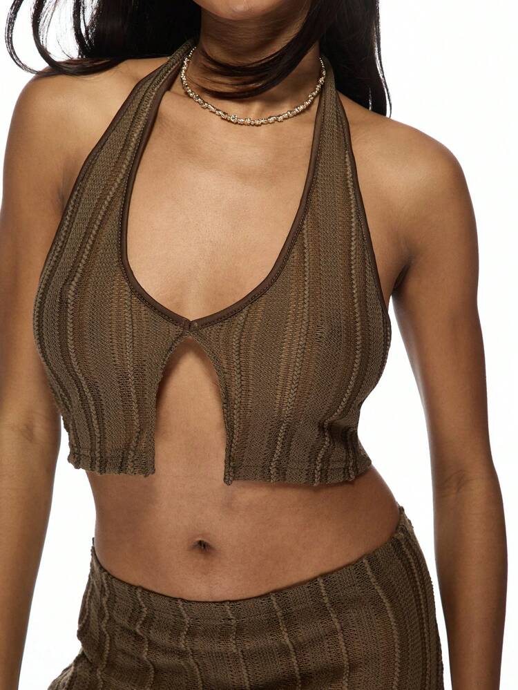 MISSGUIDED Elegant Crochet Two-Piece Set Ribbed Sweater Tank Top And Matching Maxi Skirt Coordinated Outfit Perfect For Spring Summer Beach Vacation Resort Wear