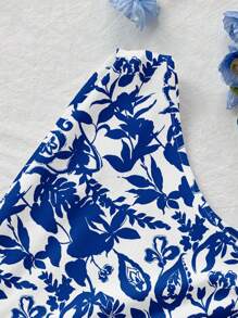 Soleia 女式青花瓷风格夏日度假露肩不对称下摆衬衫 - 彩色 - 查看 5