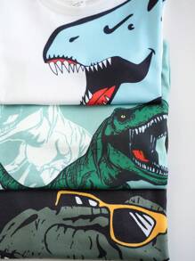3pcs Young Boys Leisure Street Japanese And Korean Cute Loose Card Cute Cartoon Dinosaur Printed Round Neck Short Sleeve T-Shirt Multi Piece Set Suitable For Daily Travel, Sports, Home Vacation Wearing Suitable For Spring And Summer Festivals