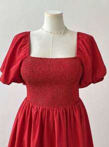 Sweetra Vestido de Manga Balão com Laço nas Costas, Estilo Romântico Minimalista de Princesa, Vestido para Campanha, Férias, Praia, Dia dos Namorados, Páscoa, Casamento, Plus Size, Primavera/Verão