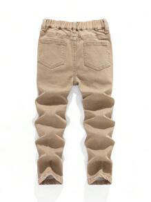 SHEIN 男童时尚水洗卡其色弹力紧身牛仔裤 - 卡其色 - 查看 2