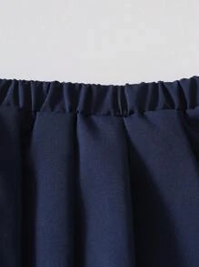 Souflis Souflis 女婴海军蓝休闲两件套，可爱彼得潘领上衣搭配花卉拼接百褶裙，非常适合夏季日常外出 - 黑色 - 查看 4