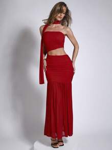 COSMINA Women's Elegant Ruched Red Holiday Dress For Valentine's Day - Red - View 1