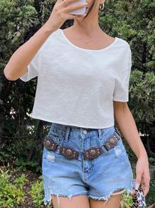 SHEIN EZwear Summer Holiday White Backless Twist Detail Loose Crop Top - White - View 5