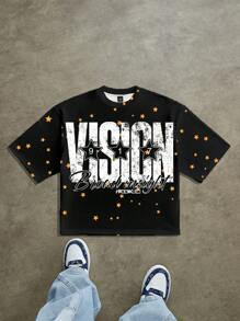 Manfinity EMRG Men Letter Graphic Tee Men Cropped Tees Men Crop Top Shirts Graphic Tees Men S - Black - View 1