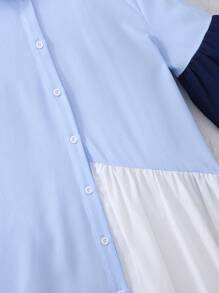 SHEIN Vestido ajustado con mangas de volantes, recortes y volantes para niñas preadolescentes en color liso, casual, adecuado para volver al colegio y uso diario