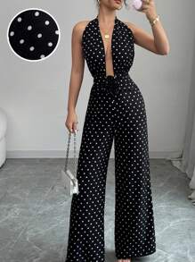 Calvaya Women's Simple Tie-Back Spaghetti Strap Slim Fit Casual Jumpsuit
