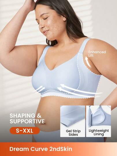 LUVLETTE Dream Curve 2ndSkin Full Coverage Wireless Seamless Side Support Lounge Bra Sports Bra Workout Sticky Basic SizeFreedom Bra Blue No Show Underwear