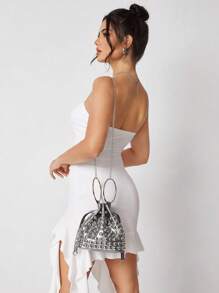 SHEIN SXY 女士手提包、单肩包、流浪包、时尚、优雅、简约、个性化、多功能、经典、铆钉、适合约会、日常、购物、下午茶、鸡尾酒会、派对、舞会、俱乐部、生日、晚会、约会之夜、舞会 - 銀色 - 查看 7