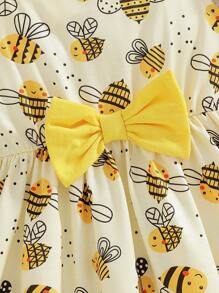 Vestido de tirantes con estampado de abeja lindo para bebé/niña pequeña, primavera/verano - Amarillo - Ver 3