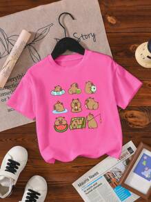 SHEIN Young Girl Cartoon Graphic Tee - Hot Pink - View 3
