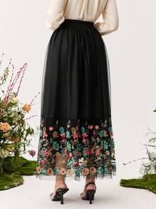 Modelyn Gonna da donna con orlo a balze, in tessuto a rete ricamato - Multicolore - Visualizzare 2