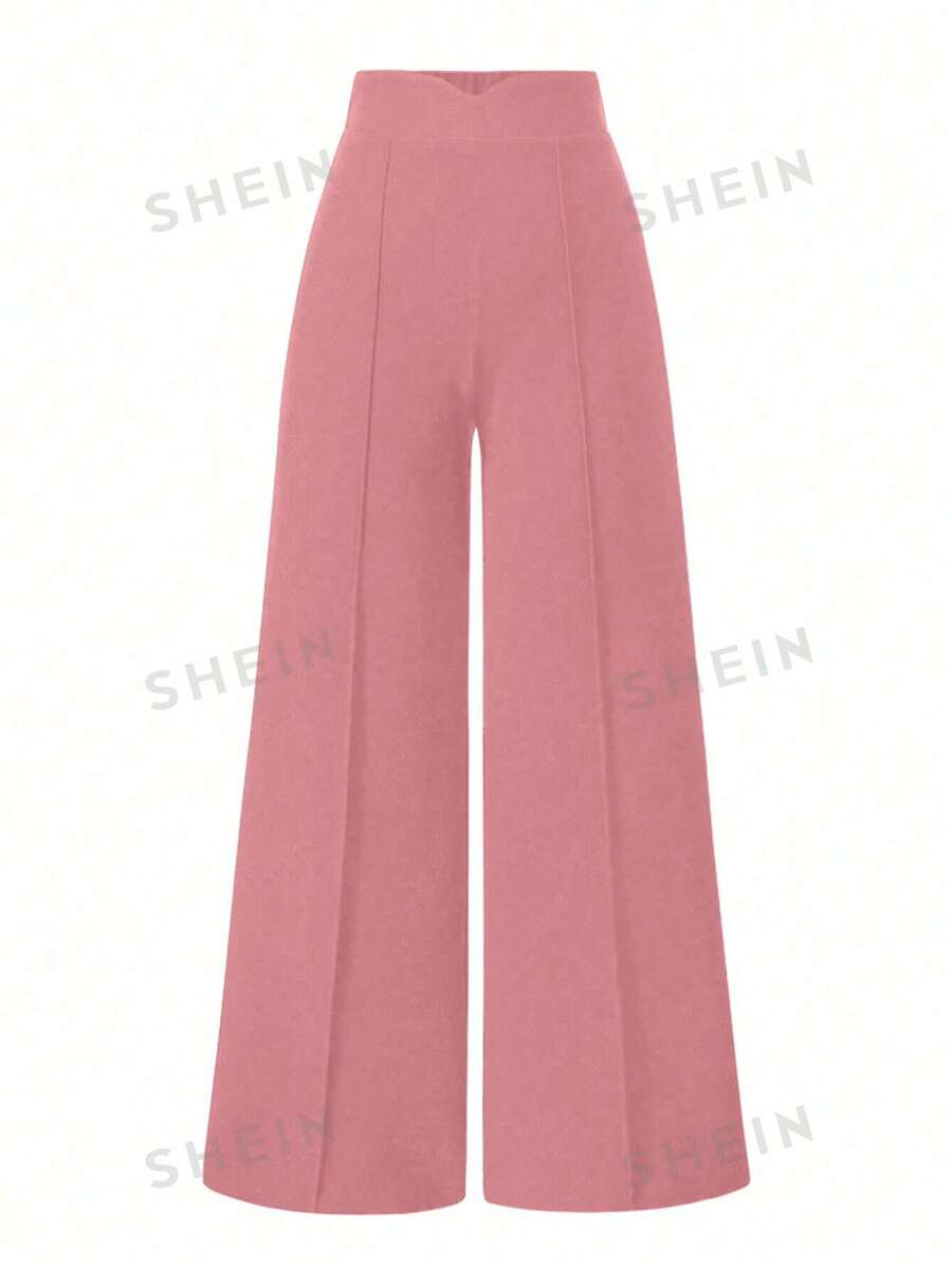 SHEIN LUNE Pantalones casuales de pierna ancha con diseño de palillo de dientes, para mujer de talla grande, de moda, adelgazantes y versátiles