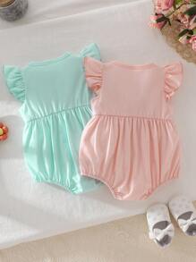 Body de verano para bebé niña con mangas con volantes, decoración floral linda y cuello en V, para uso diario en colores alegres y dulces - Multicolor - Ver 2