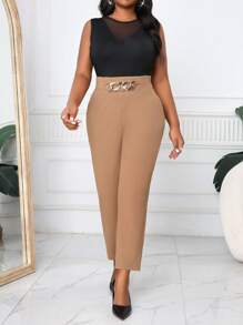 SHEIN Lady Autumn And Winter Elegant Work Office Black Nitted Chain Long Plus Size Suit Pants