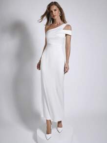 COSMINA Đầm vai lệch vai màu trắng thanh lịch cho nữ - trắng - Xem 5