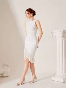 CUCCOO CHICEST Women White Wedge Heel Sandals With Asymmetrical Gold Buckle Decor And Open Toe