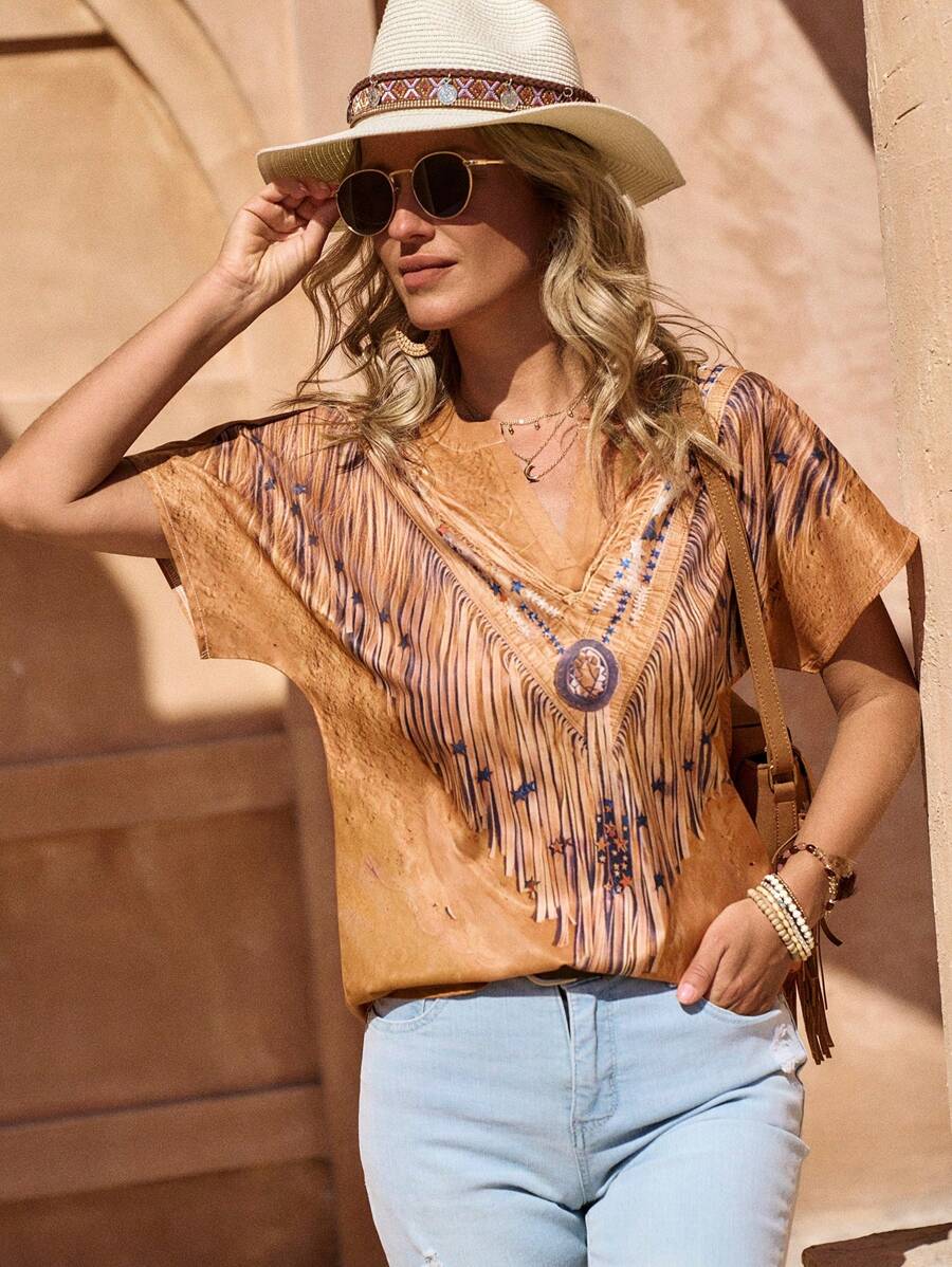 LanaWest 女士数码印花轻便夏季休闲衬衫