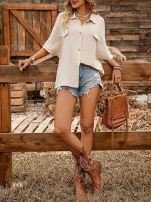 LanaWest Women's Casual Western, Music Festival, Boho Style Short Sleeve Blouse, Summer