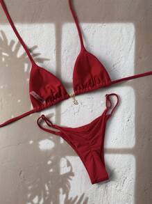 Swim Chiccia Women's Plain Color Metal Pendant Decoration Sexy Halter Bikini Set Summer