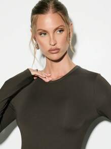 KIZN Essential Long Sleeve Thong Bodysuit Base Layer Basic Foundation Piece Perfect Layering Skin-Tight Top Ultra Smooth All-Season Wear