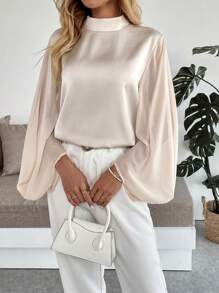 Uhlyne Fall Women Clothes Women's Elegant Minimalist Lantern Sleeve Fashion Blouse - Beige - View 3