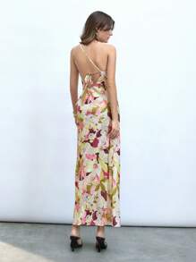 Maija Vestido asimétrico de un hombro con espalda anudada, de tela de satén y jacquard en fucsia y verde, con estampado multicolor moderno y suelto, de cintura elástica, apropiado para el Día de San Patricio, festivales de música country, cruceros y el estilo Ibiza Fairy Core