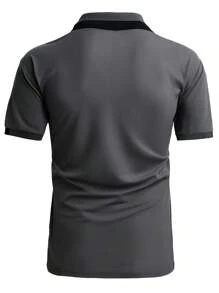 Manfinity Homme Plus Size Men's Casual Commuting Contrast Color Short Sleeve Polo Shirt, For Golf - Light Grey - View 2