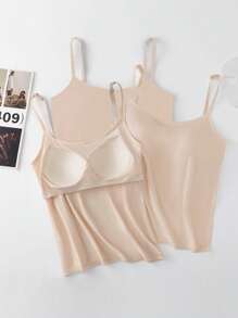 Chiquease 3pcs Anti-Flashing Seamless Camisole With Built-In Padded Bra, Comfortable Strap