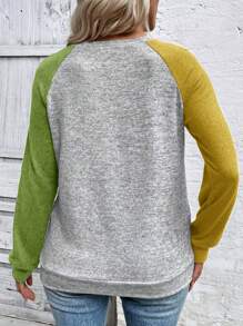 INAWLY Plus Size Casual Contrast Color Block Raglan Sleeve Sweatshirt Graduation,Back To School,Graduation,Teacher,Back To School Pullover Fall Winter Autumn - Multicolor - View 2