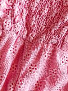SHEIN Baby Girl Solid Color Embroidered Ruffle Hem Romper - Hot Pink - View 5