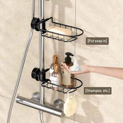 Rustproof Bathroom Shower Soap Dish Rack, Wall Mounted Storage Shelf For Faucet, Bath Sponge Shampoo Soap Organizer Holder For Bathroom And Kitchen