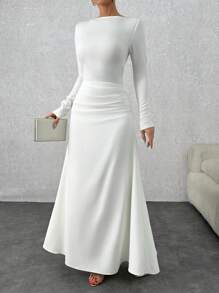 EURMUSE Pastel Blue Sleeve Detailed Blue Dress - White - View 1