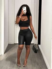 BamGleam Tank top sin mangas negro sexy con cuello calado para mujer, primavera/verano 2025 - Negro - Ver 7