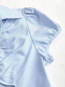 Sweetra Camisa de mujer de manga corta con cuello en V ajustada y de rayas, estilo vintage americano