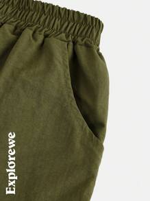 SHEIN Tween-Jungen 2-teiliges Set mit lässigem, schlichtem Alltagsoutfit, kurzärmliges T-Shirt und Hose - Armeegrün - Übersicht 8