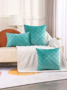 Housse de coussin décoratif en velours plissé pour le salon et la chambre à coucher - Bleu canard - Voir 2