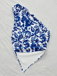 Soleia 女式青花瓷风格夏日度假露肩不对称下摆衬衫 - 彩色 - 查看 2