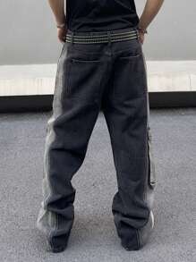 Manfinity EMRG Men's Minimalist Pocket Casual Denim Jeans, For Commuting & Daily Wear - Black - View 2