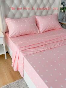 4 Stück 100% Polyester Blumen Bettwäsche Set (2 Kissenbezüge + 1 Flachbettlaken + 1 Spannbettlaken), modernes Polyester Bettwäsche Set für alle Jahreszeiten